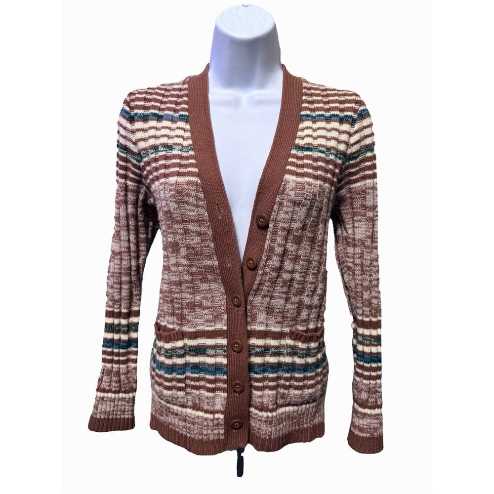 Vintage Striped Brown Cardigan Sweater